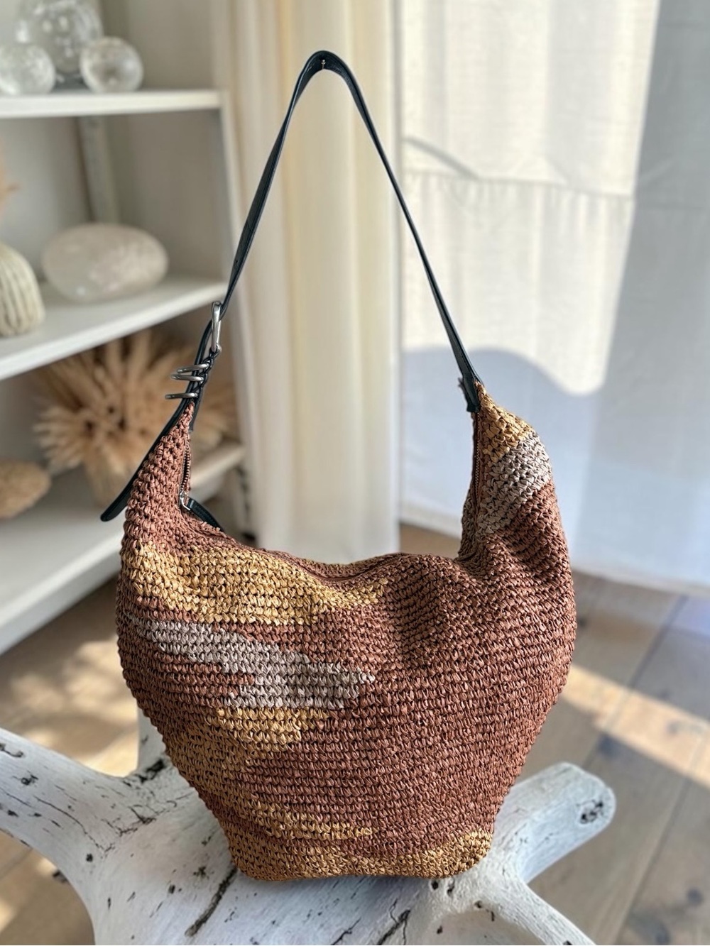 Free People Woven Hobo Bag in Brown, Tan, Cream